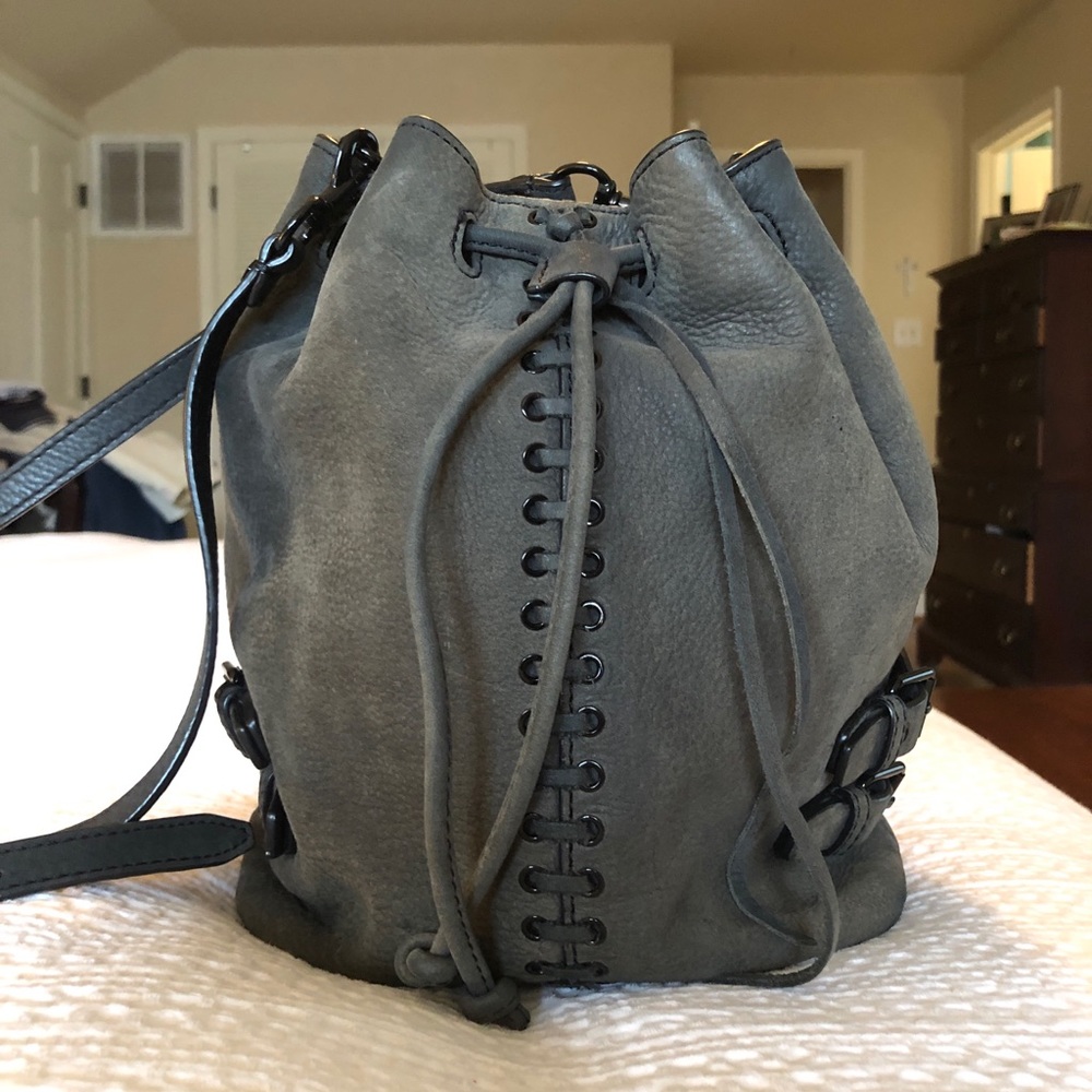 Rebecca Minkoff drawstring bucket bag.